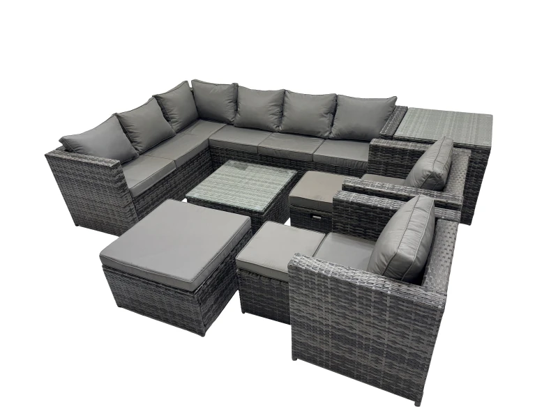 Image of Fimous Patio Furniture Sets with Corner Sofa 3 Footstools Side Table in Dark Grey Dark Grey Unisex
