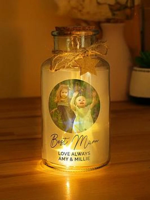 Image of The Personalised Memento Company Personalised Photo Upload LED Glass Jar Multi WYDET Female