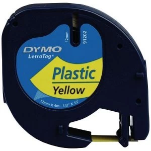 Image of Dymo 91202 Black on Yellow Label Plastic Tape 12mm x 4m