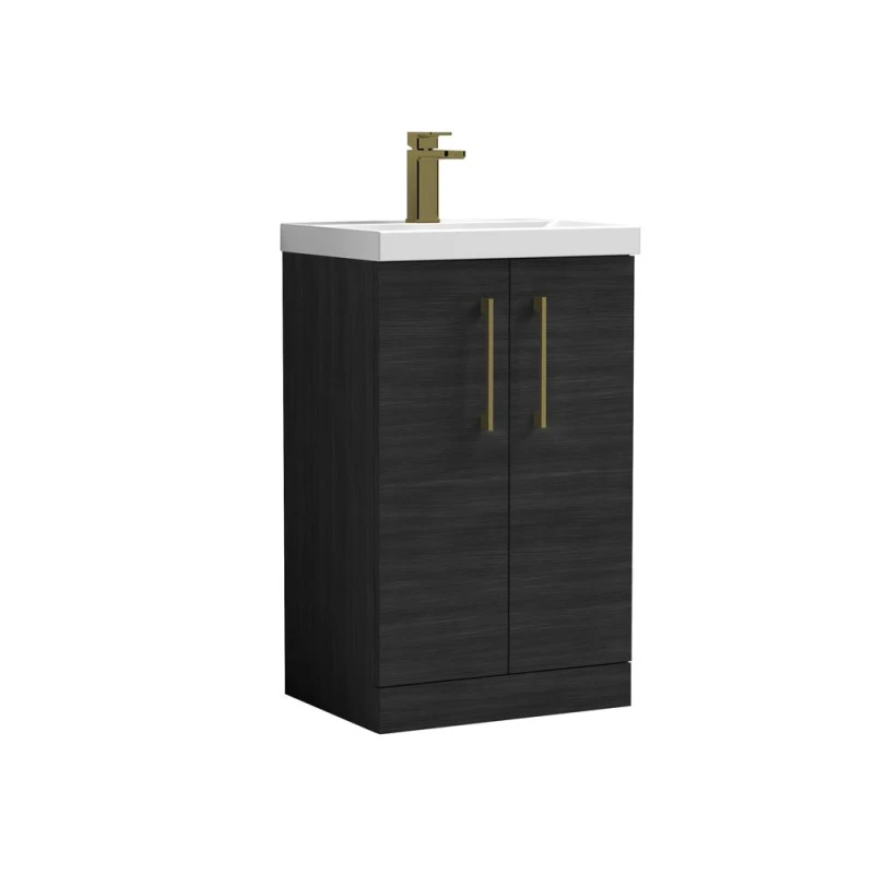 Image of Balterley Level Modern Bathroom 2 Soft Close Door & Mid-Edge Vanity Unit Basin, Charcoal Black, 500mm