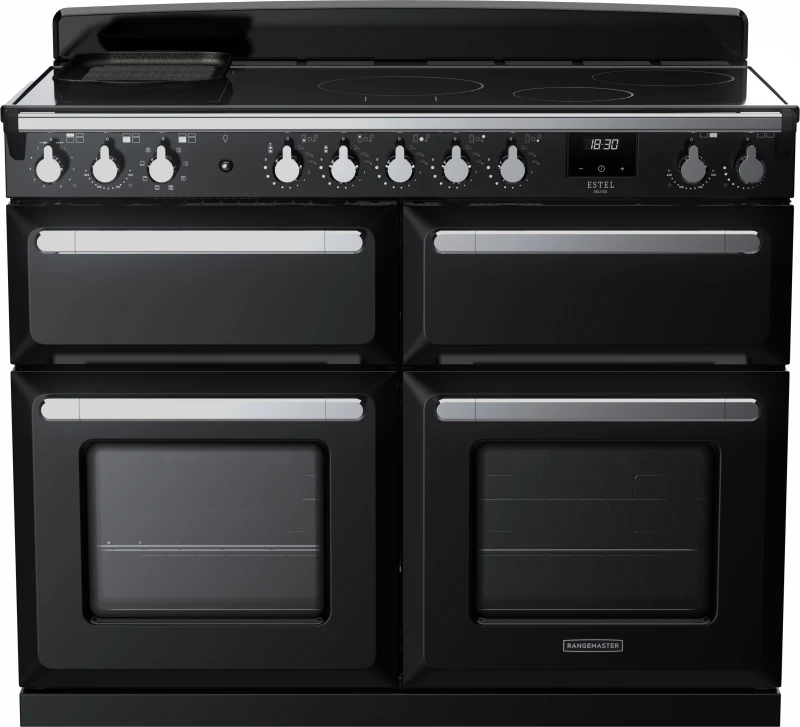 Image of Rangemaster Estel Deluxe ESDLB110EIPGBL/CM1 110cm Electric Range Cooker with Induction Hob - Black / Chrome - A Rated