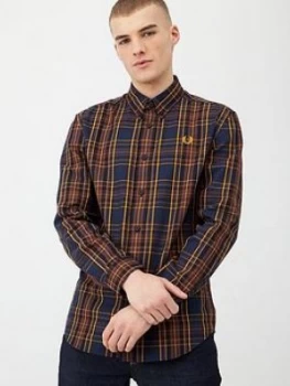 Image of Fred Perry Winter Tartan Shirt - Black/Navy, Midnight Blue, Size 2XL, Men