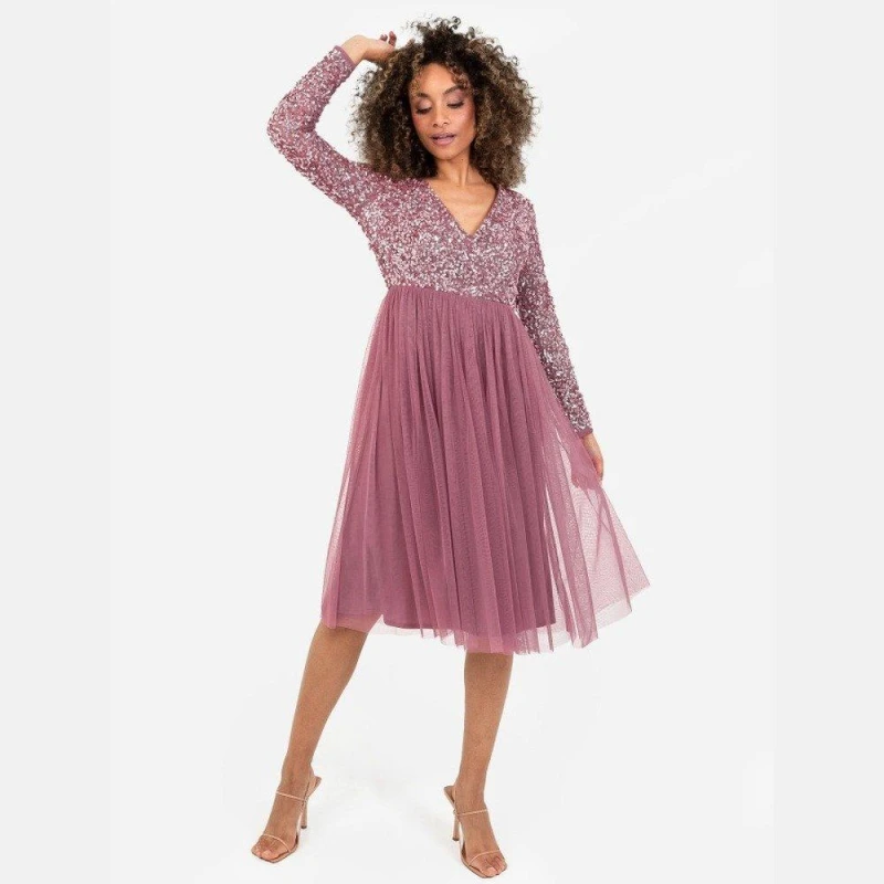 Image of Maya Deluxe Maya Faux Wrap Front Embellished Midi Dress Desert Rose female 6 (2XS)