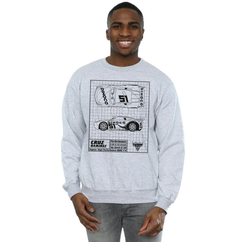 Image of Disney Men Cars Cruz Ramirez Blueprint Sweatshirt in Grey Size: Small Grey S Male 5057245931861
