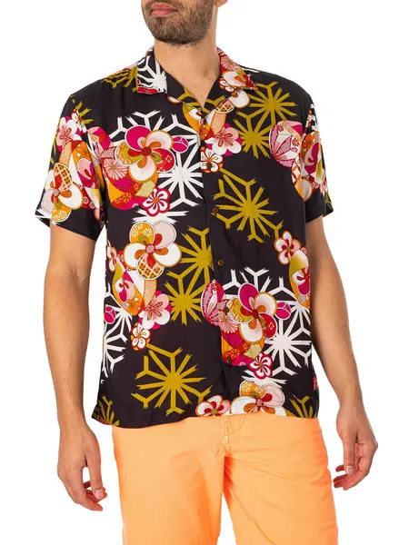 Image of Superdry Hawaiian Resort Short Sleeved Shirt Asanoha Black L