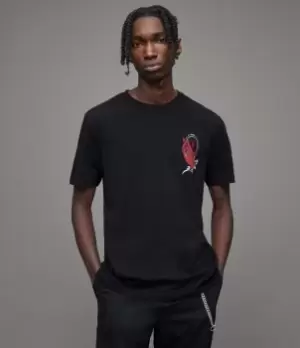 Image of AllSaints Mens Lucky Crew T-Shirt, Jet Black, Size: M