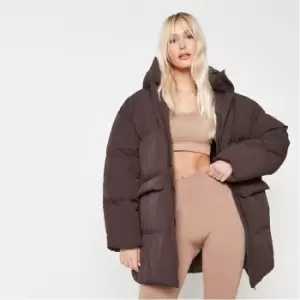 Image of Missguided Extreme Oversized Mid Length Puffer Coat - Brown