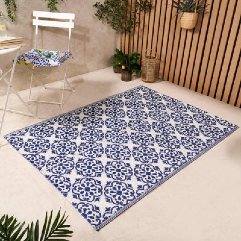 Image of OHS OHS Outdoor Garden Rug Tile Geo Area Floor Non Slip Waterproof Large Mat in Blue Size: 120cm x 170cm Blue 120cm x 170cm Unisex 5027434209354