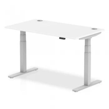 Image of Trexus Sit Stand Desk With Cable Ports Silver Legs 1400x800mm White