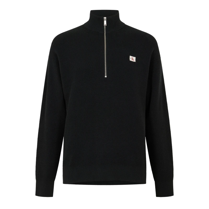 Image of Calvin Klein Jeans Mens Waffle Knitted Crew Neck Jumper Black male S