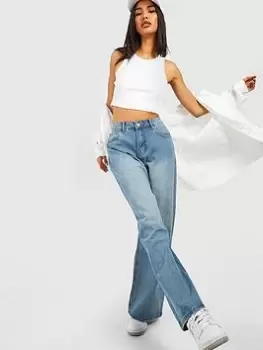 Image of Boohoo Mid Waist Vintage Wash Jeans - Blue Size 12, Women