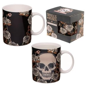 Image of Skulls and Roses Heat Colour Changing New Bone China Mug