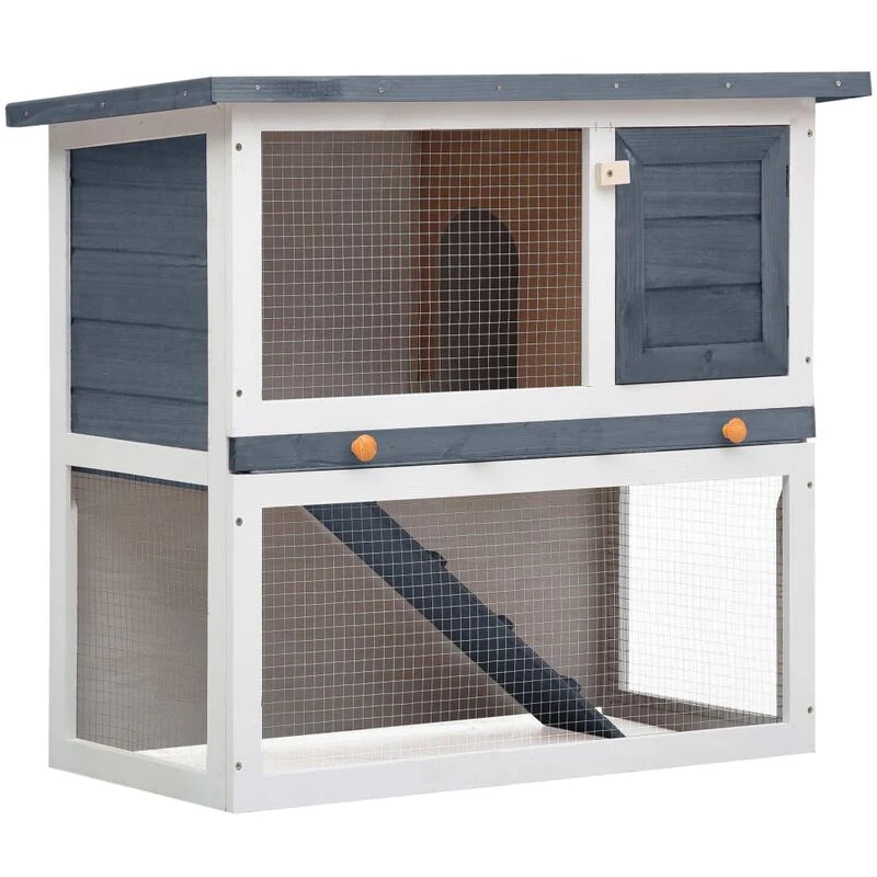 Image of VIDAXL Outdoor Rabbit Hutch 1 Door Grey Wood vidaXL 8719883737546