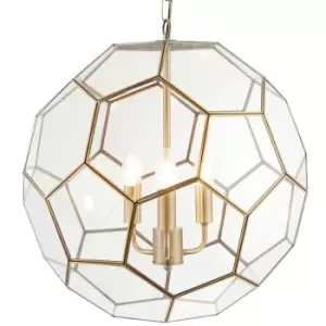 Image of Multi Light Ceiling Pendant 3 Bulb ANTIQUE BRASS & GLASS Large Modern Lamp Shade