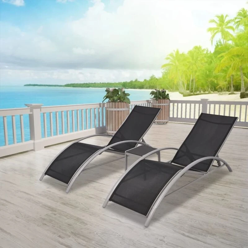 Image of VIDAXL Sun Loungers with Table Aluminium Black Vidaxl 42160
