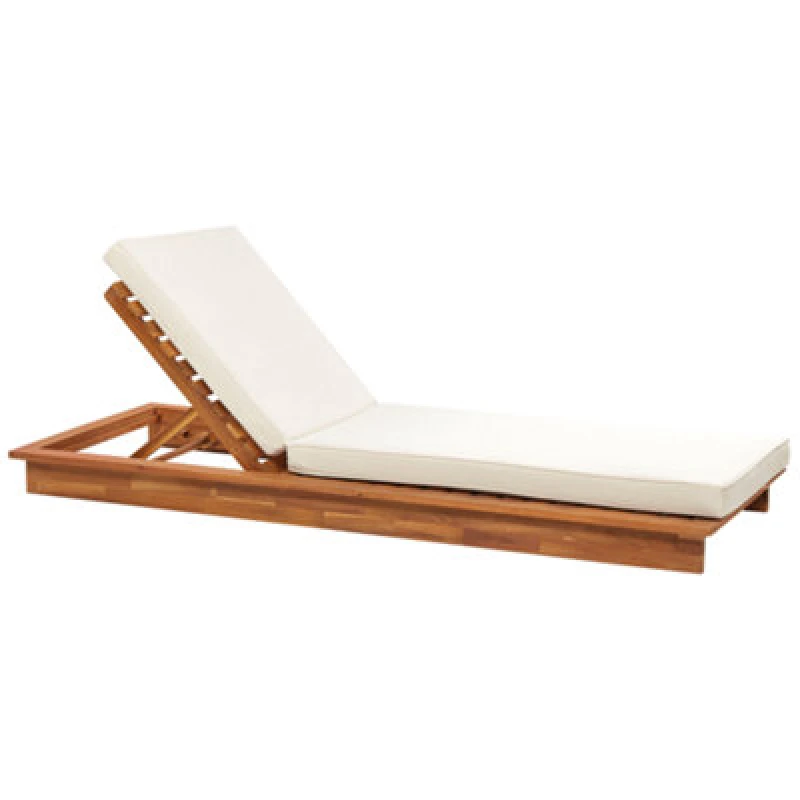 Image of Beliani Sun Lounger With Cushion Granari Reclining Acacia Wood Brown