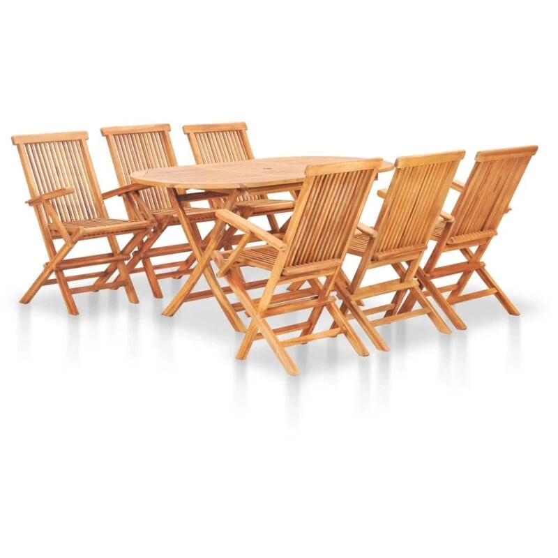 Image of VIDAXL 7 Piece Folding Outdoor Dining Set Solid Teak Wood Vidaxl 48999