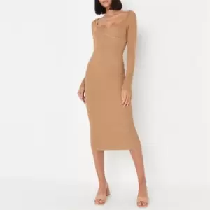 Image of Missguided Tall Rib Bodycon Midi Dress - Beige