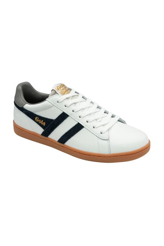 Image of Gola Classics Mens 'Equipe II' Leather Lace-Up Trainers in White Size: 10 White Male 10
