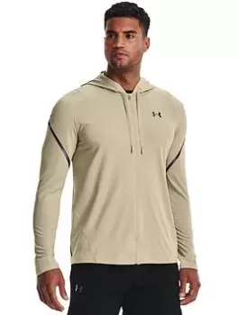 Image of Under Armour Training Rush Full Zip Hoodie - Khaki/Black, Khaki/Black, Size 2XL, Men