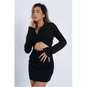Image of I Saw It First Black Cut Out Pocket Front Blazer Dress - Black