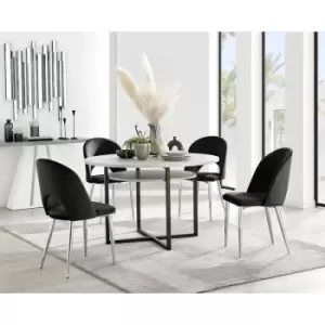 Image of Furniturebox UK - Furniturebox Adley Grey Concrete Effect 120cm Storage Dining Table & 4 Black Arlon Silver Leg Velvet Chairs