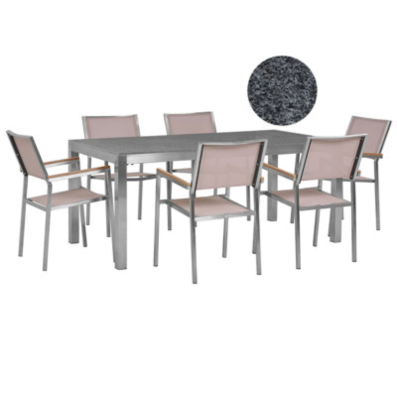 Image of Beliani Garden Dining Set 6 Seater Grosseto Granite Polished Grey/ Beige