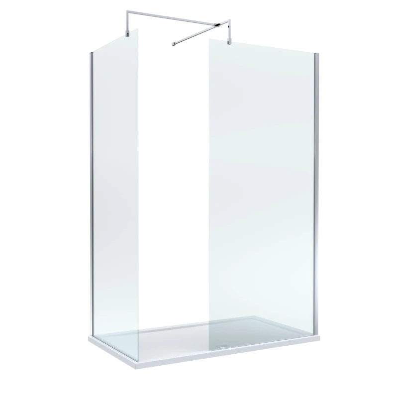 Image of Balterley 8mm Glass Wetroom Screens Chrome Profile and Tray 1400 x 700mm White