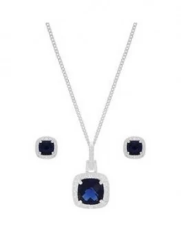 Image of Love GEM Sterling Silver Blue and White Cubic Zirconia Cushion Cut Necklace and Earring Set, One Colour, Women