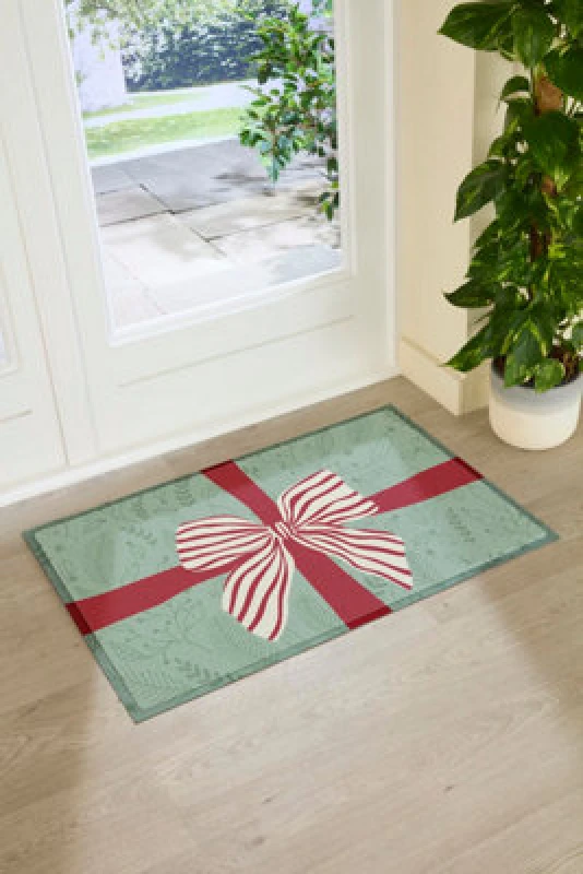 Image of Artsy Mats Red & White Stripe Bow Doormat, Multi STRIPEYBOW-9060