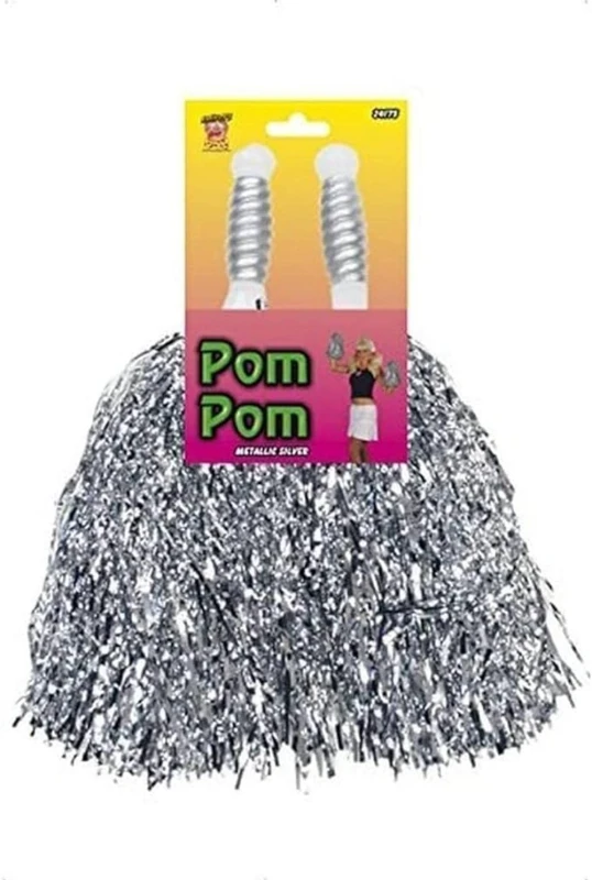 Image of Smiffys Cheerleader Pom Poms Metallic Silver Metallic Silver unisex