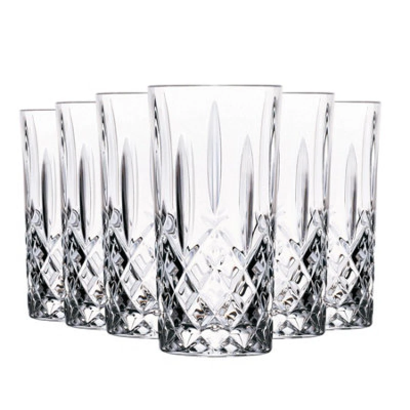 Image of RCR Crystal Orchestra Cut Glass Highball Cocktail Glasses Tumblers Set 396ml Pack of 6 Clear