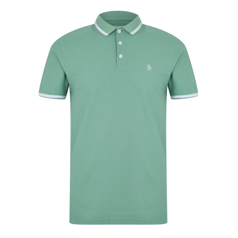 Image of Original Penguin Contrast Tipped Sleeve Polo Shirt - Green Green S