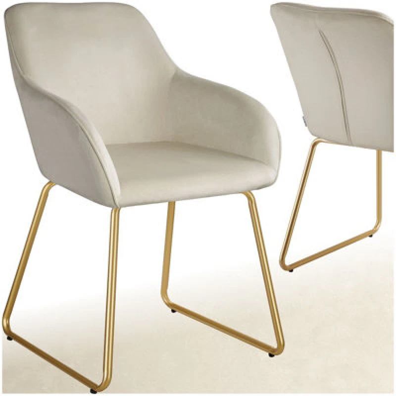 Image of Tectake 1 Dining Chair Jeane - Velvet Look, Cantilever Frame - Velvet Look Cream/gold