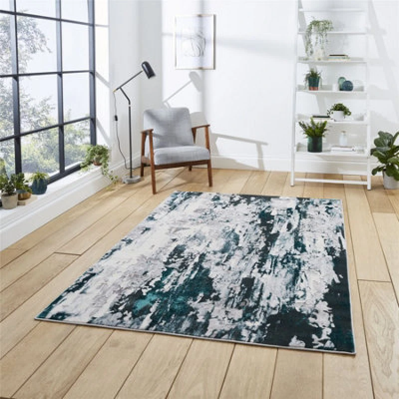 Image of Think Rugs Apollo Grey/Green Rectangle 120 x 170cm Polypropylene Modern Abstract GR580, Grey APGR580GRGR1217