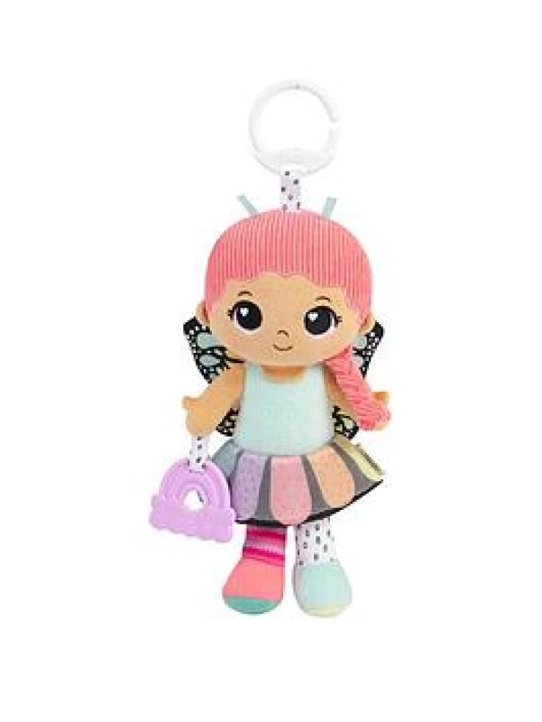 Image of LAMAZE My Friend Flora Clip & Go Doll Textured First Doll with Crinkle Skirt & Butterfly Wings Rainbow Teether & Rattle Clip-On Stroller Toy Senso