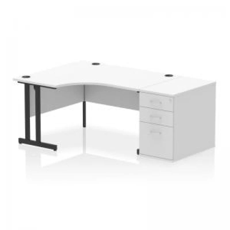 Image of Impulse Impulse 1400mm Left Crescent Office Desk White Top Black Cantilever Leg Workstation 800 Deep Desk High Pedestal IWSLC148BCWHT