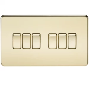 Image of KnightsBridge 10A 6G 2 Way 230V Screwless Polished Brass Electric Wall Plate Switch