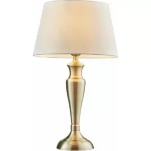 Image of Loops - Table Lamp Antique Brass & Pale Grey Cotton 60W E27 Base & Shade e10517