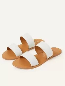 Image of Accessorize Two Strap Leather Wide Fit Sliders, White, Size 38, Women