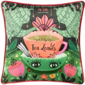 Image of Kate Merritt Tea Leaves Print Piped Edge Cushion Cover, Multi, 43 x 43 Cm