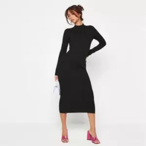 Image of Missguided Recycled Rib High Neck Knit Midaxi Dress - Black