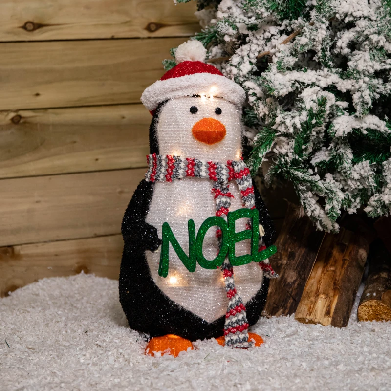 Image of 55cm Battery Operated Light up Christmas Penguin with Red Hat and Warm White LEDs