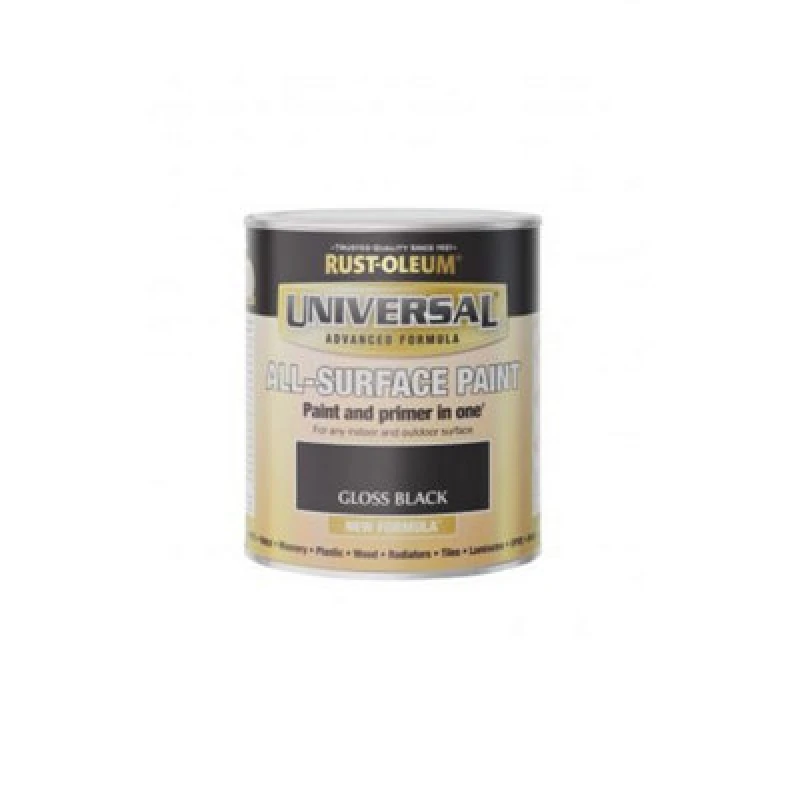 Image of Rust-Oleum Universal All Surface Brush On Paint - Gloss - Black - 250Ml