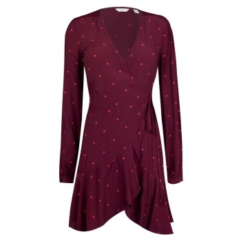 Image of Jack Wills Hartland Heart Print Wrap Mini Dress - Plum