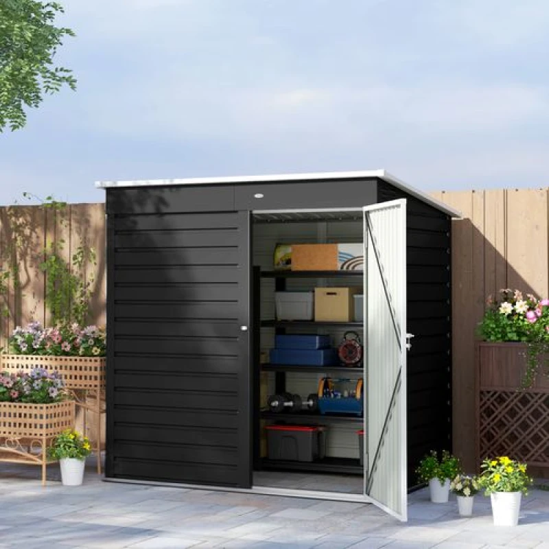 Image of Outsunny 6 x 4ft Metal Garden Shed with Lockable Door and Gloves, Dark Grey 84H-164V00CG