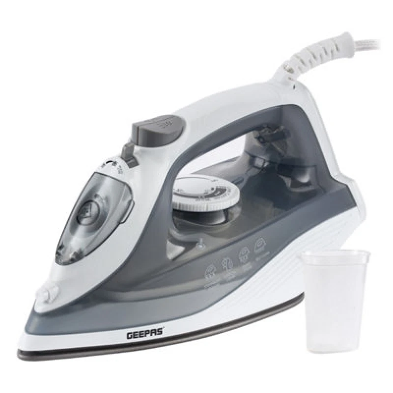 Image of Geepas 1600W Steam Iron Non-Stick Soleplate Dry/Steam Iron Light Grey