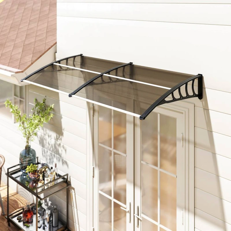 Image of Outsunny Door Canopy Outdoor Awning Rain Shelter for Window Porch, Brown, Brown B70-058V02