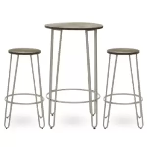 Image of Interiors By Ph 3 Piece Elm Wood Silver Frame Bar Table Stool Set