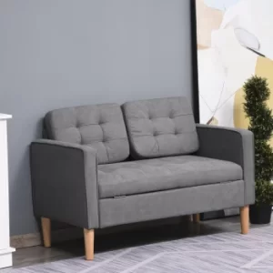 Image of HOMCOM Modern Loveseat Sofa Button-Tufted Fabric Couch with Storage Chest, Rubberwood Legs, Grey